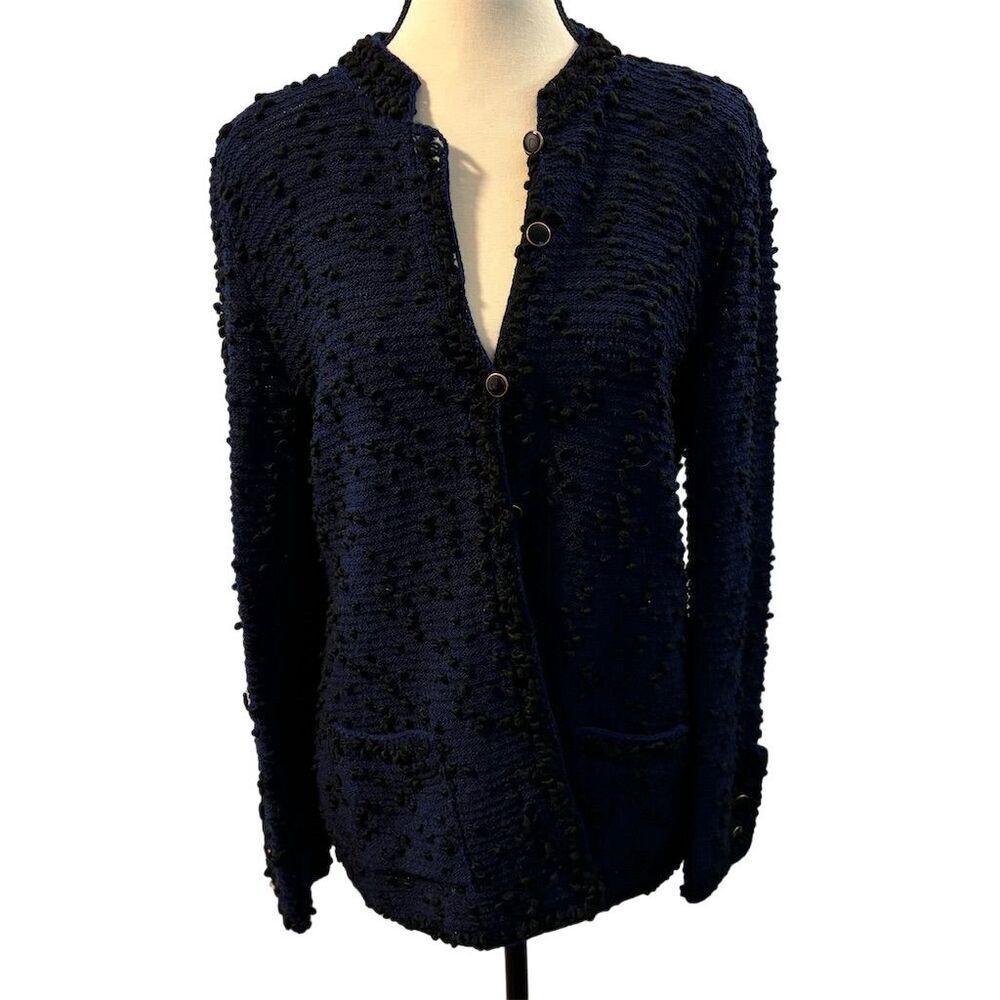 Gloria Sachs Women's Navy Blue Knit Jacket M with Pockets and Matching Skirt